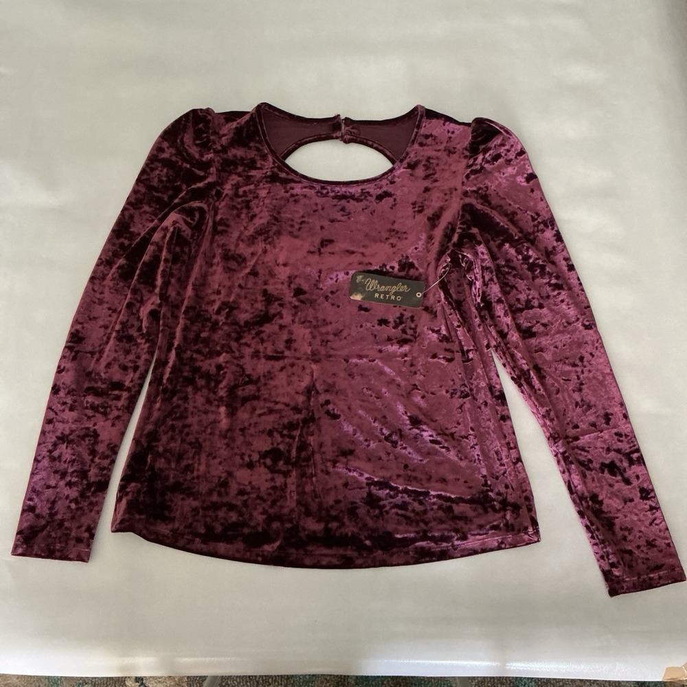 Wrangler Retro NWT Burgundy Crushed Velvet Open Back Top L Boho Western